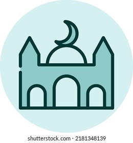 Moschee Gebäude, Illustration, Vektorgrafik auf weißem Hintergrund.