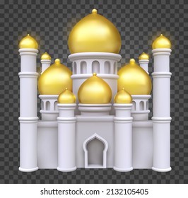 Moschee Gebäude einzeln auf transparentem Hintergrund. Realistisches 3D-Element. Vektorgrafik.