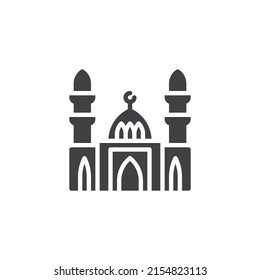 Mosque building vector icon. filled flat sign for mobile concept and web design. Islamic mosque glyph icon. Symbol, logo illustration. Vector graphics
