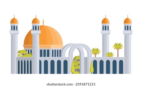 Mosque Building Vector Illustration. Islamic Architecture, Modular Building Part and Editable Element