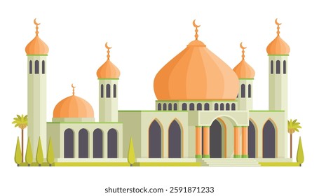 Mosque Building Vector Illustration. Islamic Architecture, Modular Building Part and Editable Element