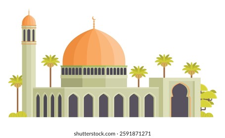 Mosque Building Vector Illustration. Islamic Architecture, Modular Building Part and Editable Element