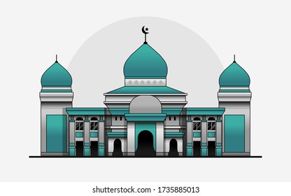 Ilustración de vectores de construcción de mezquitas en estilo de línea. Antecedentes del Edificio Islámico.