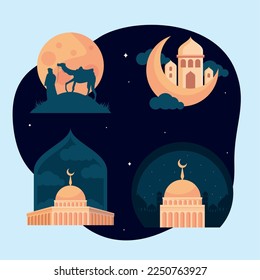 mosque buildings with moons icons