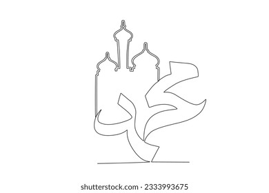 Eine Moschee mit kalligrafischem Design. Mawlid-Einzeilenzeichnung