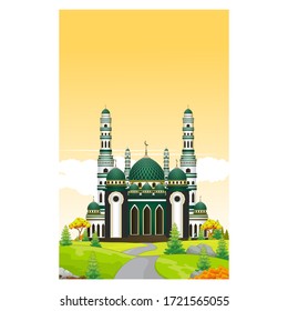 Mosque Cartoon With Autumn Forest