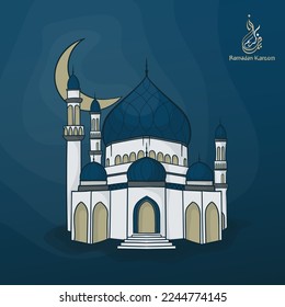 mosque in cartoon design with blue background for ramadan template