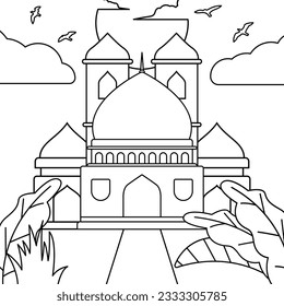 Mosque cartoon illustration design for coloring book