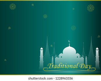 Mosque city landscape on bright green background with copy space ,greeting card,illustration vector eps10.