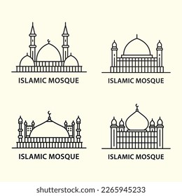 colección de mezquitas diseño de estilo de línea simple fondo blanco aislado