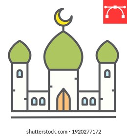 Mosque color line icon, architecture and religion, islamic mosque vector icon, vector graphics, editable stroke filled outline sign, eps 10