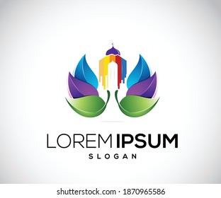 plantilla de diseño de logotipo de hoja colorida de mezquita