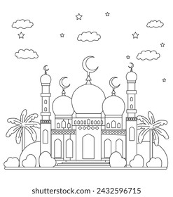 mosque coloring page for Muslim kids' activity Ramadan coloring page