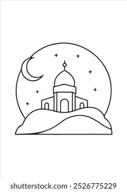 Mosque coloring page on white background