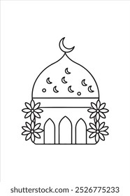 Mosque coloring page on white background