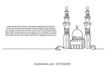 Diseño continuo de la mezquita. Concepto de diseño arquitectónico islámico. Celebración del Ramadán, Eid al-Fitr Eid al-Adha y Año Nuevo Islámico. Elementos decorativos dibujados sobre un fondo blanco.