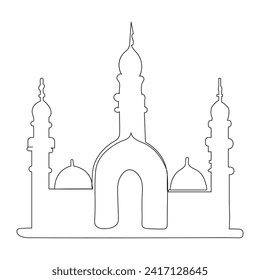 Mosque with  continuous one line drawing  outline vector illustration