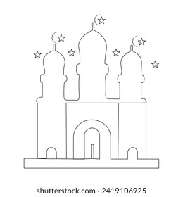 Mosque with  continuous one line drawing  outline vector illustration
