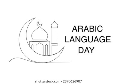 A mosque and a crescent moon. Arabic language day one-line drawing