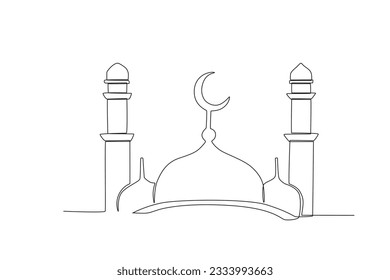Eine Moschee mit mondfarbenem Design. Mawlid-Einzeilenzeichnung