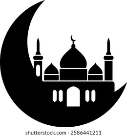 A mosque with crescent moon glyph icon