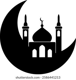 A mosque with crescent moon glyph icon