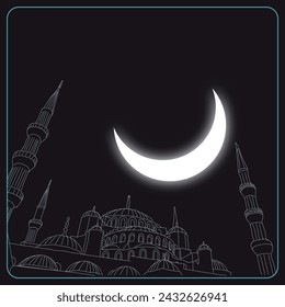 Moschee und Mondsichel. Islamisches oder Ramadan-Konzept. Laylat al-Qadr oder kadir gecesi Hintergrund.
