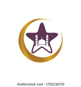 Mosque and crescent moon label and logo