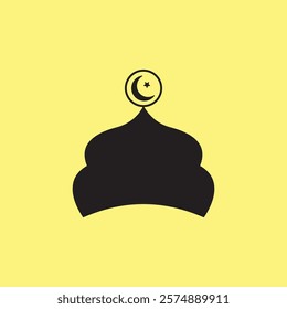 Mosque with crescent moon and star icon vector illustration. Eid Mubarak symbol silhouette