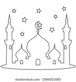 Mosque with crescent moon and stars in the background NonColor