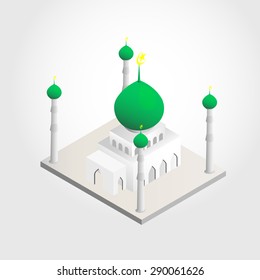 mosque and crescent moon with stars isometric view mini model -vector
