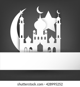 Mosque and crescent moon with text space