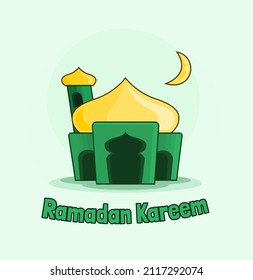 Mosque and Crescent Moon Vector Illustration for Ramadan Kareem and Islamic Poster