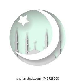 The mosque, the Crescent and star. Islamic style. Cut from paper.
