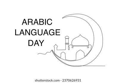 A mosque and a crescent symbol of Arabic. Arabic language day one-line drawing