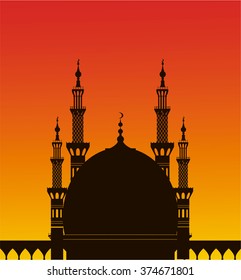 Mosque at dawn. Vector illustration