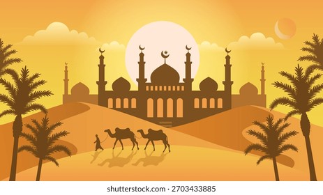 Mosque Desert Vector Illustration Design Template