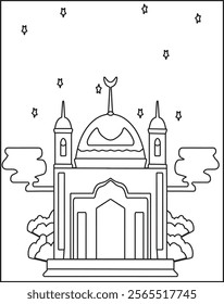 Mosque Design Coloring Book for Kids And Adults. Muslim Color Page.