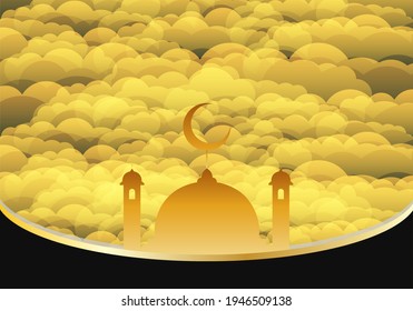 mosque design with gold color and curve pattern background