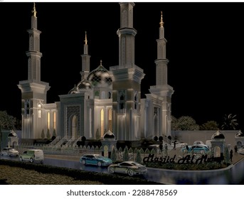 mosque design with a light scheme at night