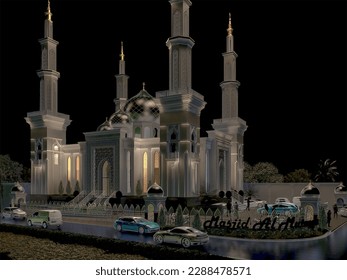 mosque design with a light scheme at night