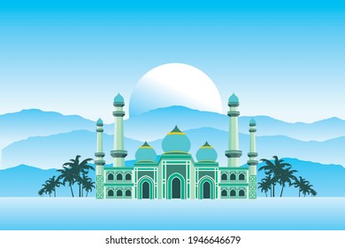 Mosque design on beautiful landscape 