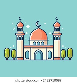 Mosque design on blue sky background vector cartoon illustration
