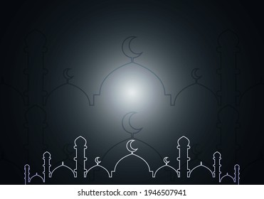 diseño de la mezquita fondo de silueta con color oscuro. fondo islámico