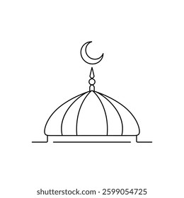Mosque Dome with Crescent Moon in Minimal Line Art