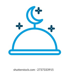Mosque dome crescent outline icon representing Islamic worship architecture, Muslim prayer place, Ramadan spirituality and holy religious building symbol
