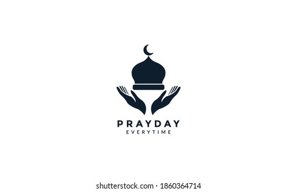 mosque dome with hand pray logo vector icon illustration design