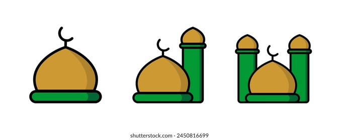Mosque Dome Icon Set - Colored Outline Icon - Editable Vector : Suitable for Islamic Theme and Other Graphic Related Assets.
