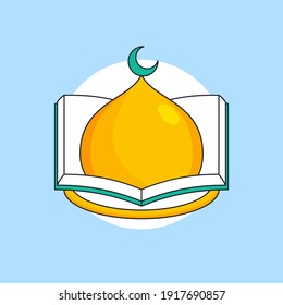 Mosque Dome Inside Book Illustration For Muslim Education Foundation Logo Template Vector Design