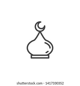 Mosque dome line icon. linear style sign for mobile concept and web design. Islamic mosque with moon outline vector icon. Symbol, logo illustration. Vector graphics